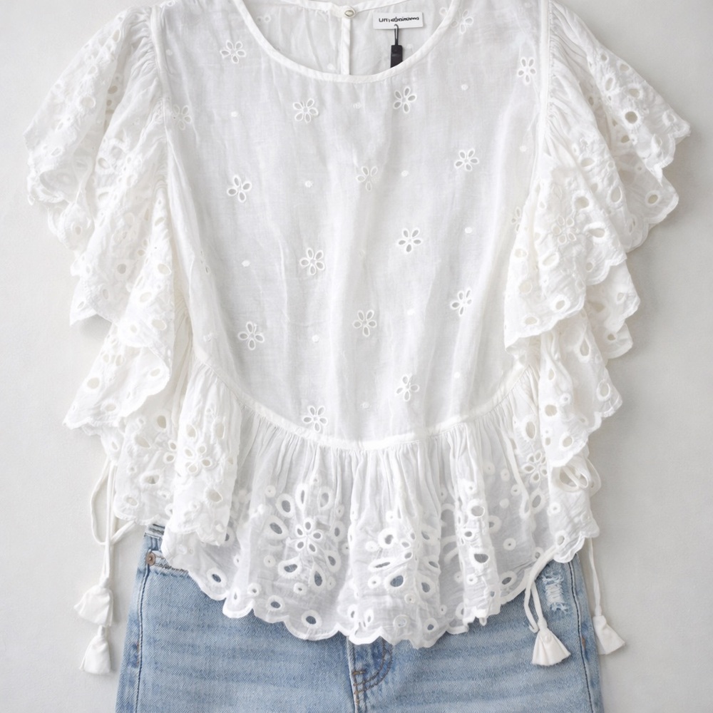 Unsubscribed Anthropologie Eyelet Ruffle Peplum Top NWT Mult Sizes Retail $118